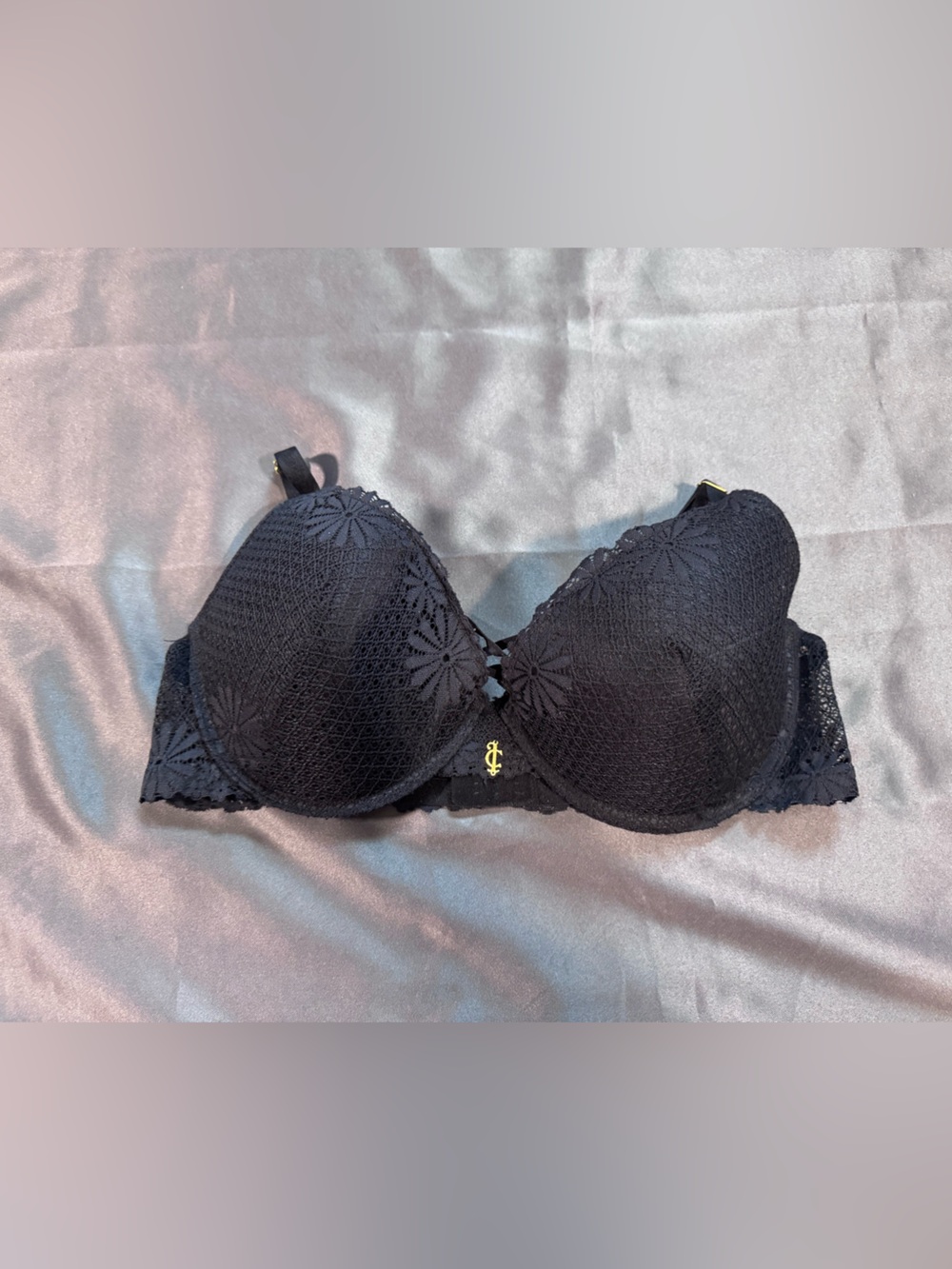 Juicy Couture Black Lace Push-Up Bra with Floral Crochet